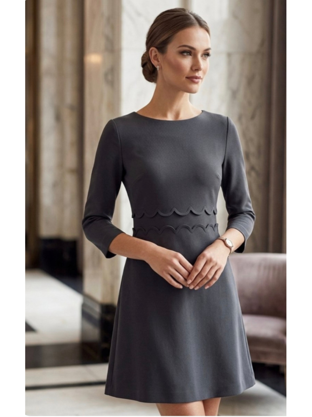 Women's Banana Republic Grey Scalloped Waist Mini Dress Size 8. 2009